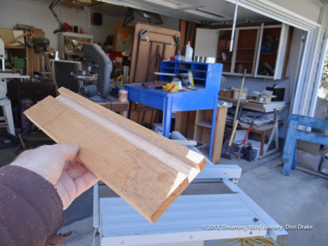 The completed dado in a piece of oak. This will eventually be cut to size and split through the center of the dado to create two rails with rabbets.