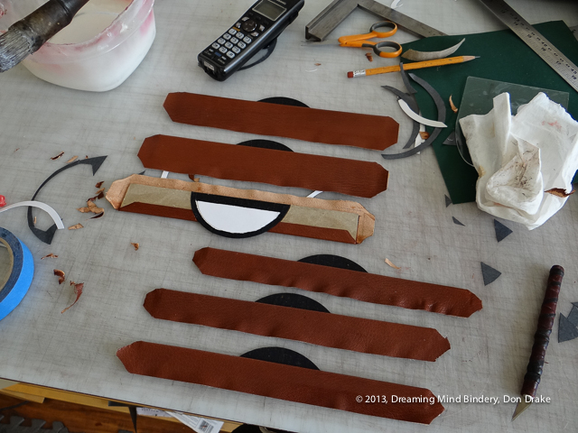 Davey board, card stock, and leather components for decorative elements and sheet-hold downs for custom made sign-in stations for the 150 Year Anniversary at First Baptist Church, Capitol Hill, Nashville, TN