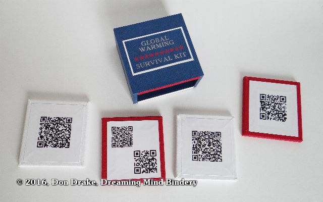 Don Drake's miniature book "Global Warming Survival Kit"; QR code content