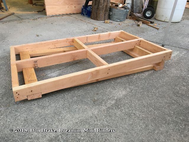 The assembled roof framing for a tool shed