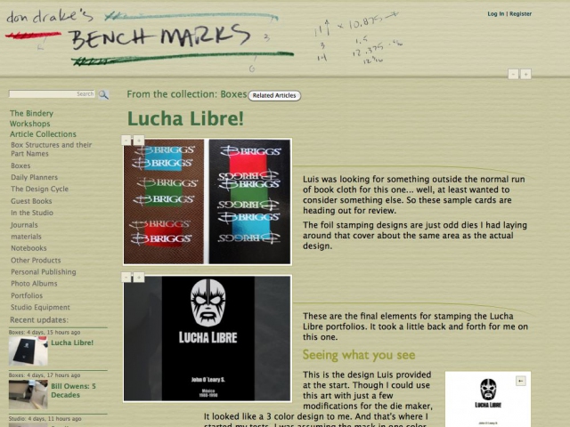 Screen capture of Don Drake's Bench Marks blog during the design process