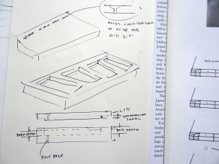 Preliminary design sketch for a jig to facilitate drilling book blocks for Japanese stab bindings